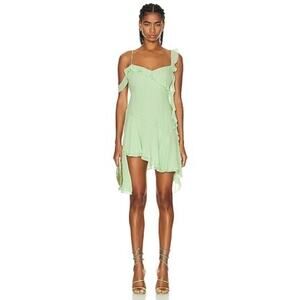 THE ANDAMANE Miranda Silk Mint Green Ruffle Mini Party Dress Chic Size IT 44